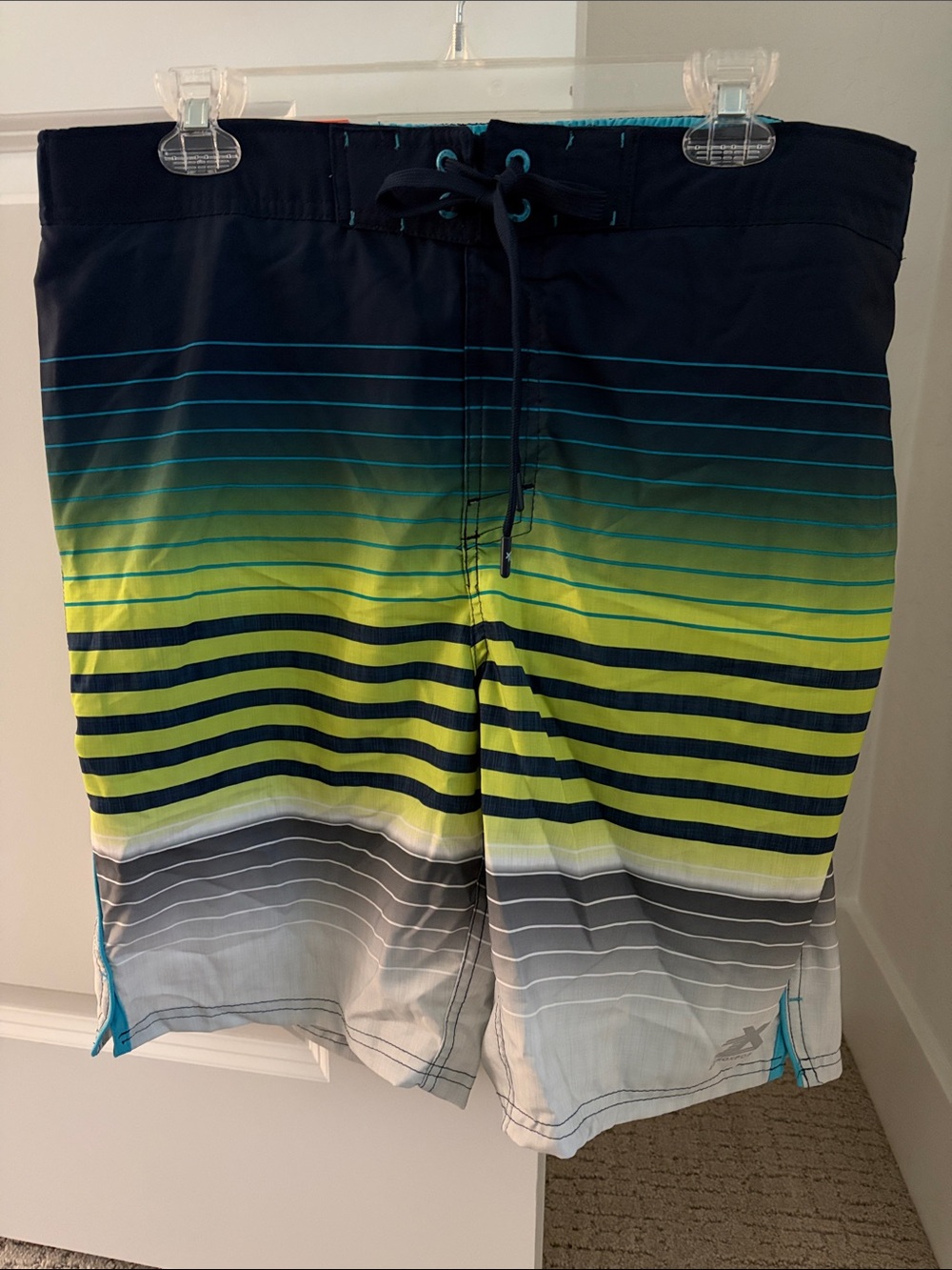 NEW….Men's Gradient Stripe Swim Trunks - Navy, Lime & Gray